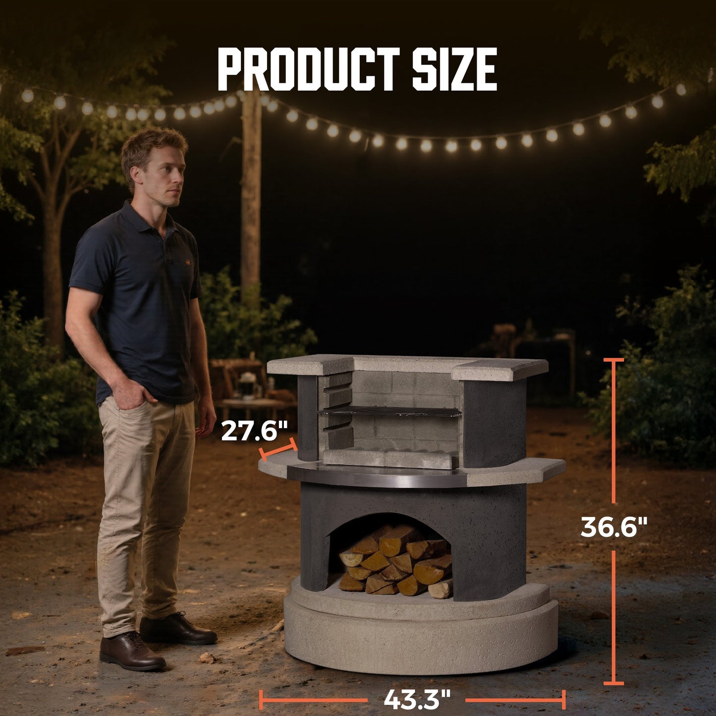 Concrete Outdoor Fireplace with Grill (36.6")