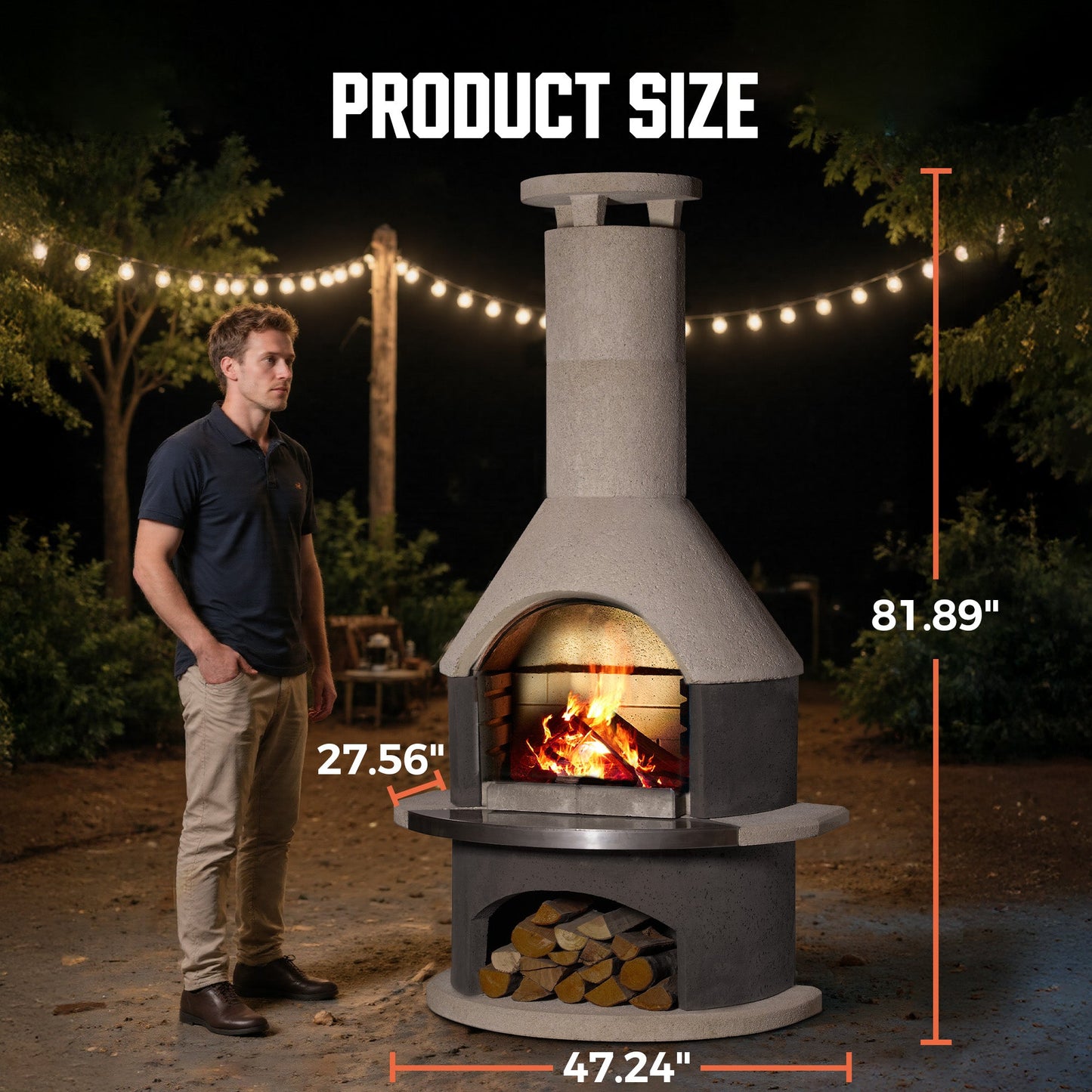 Concrete Outdoor Fireplace with Grill (81.9")