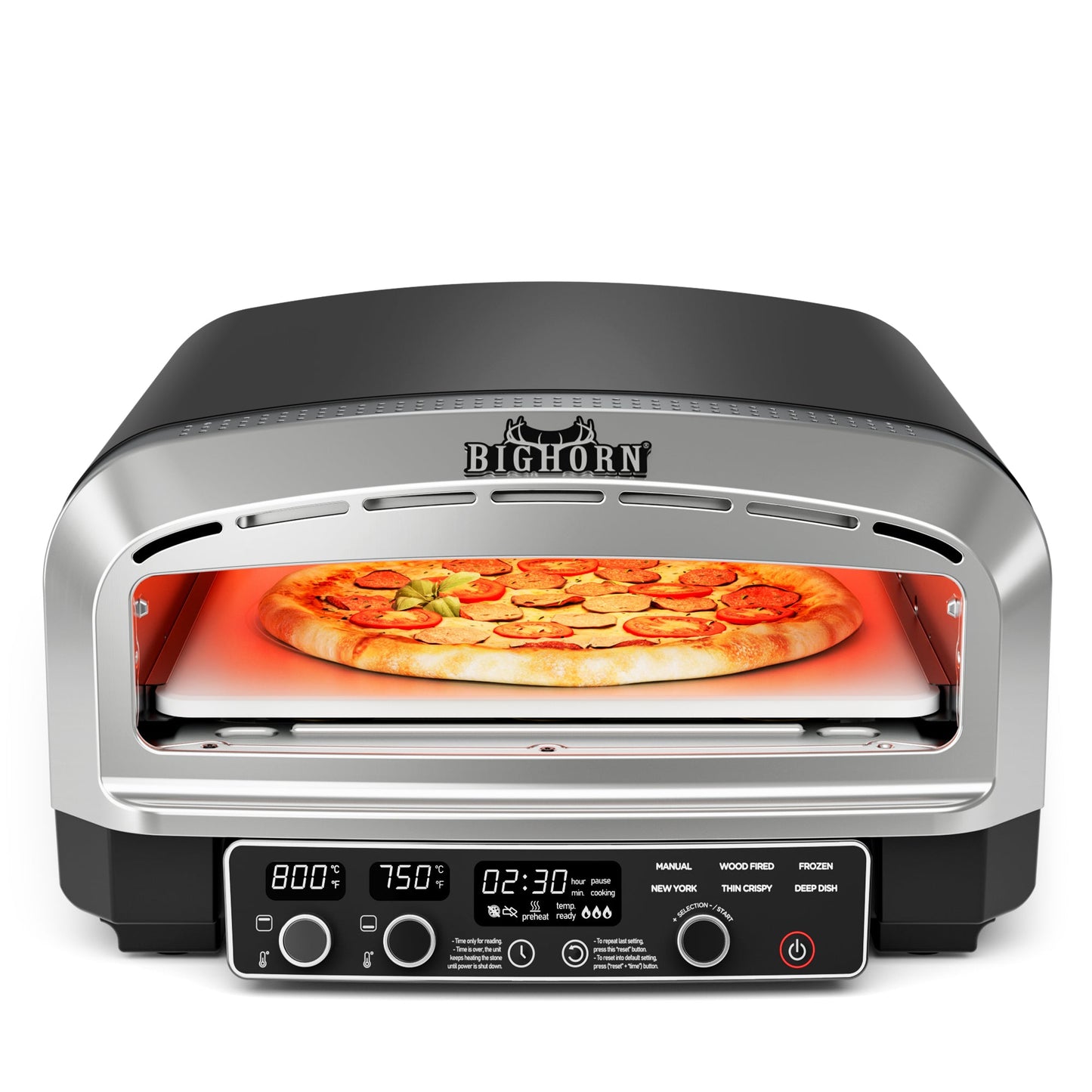 14" Indoor Electric Countertop Pizza Oven - 6 Preset Modes, Stainless Steel