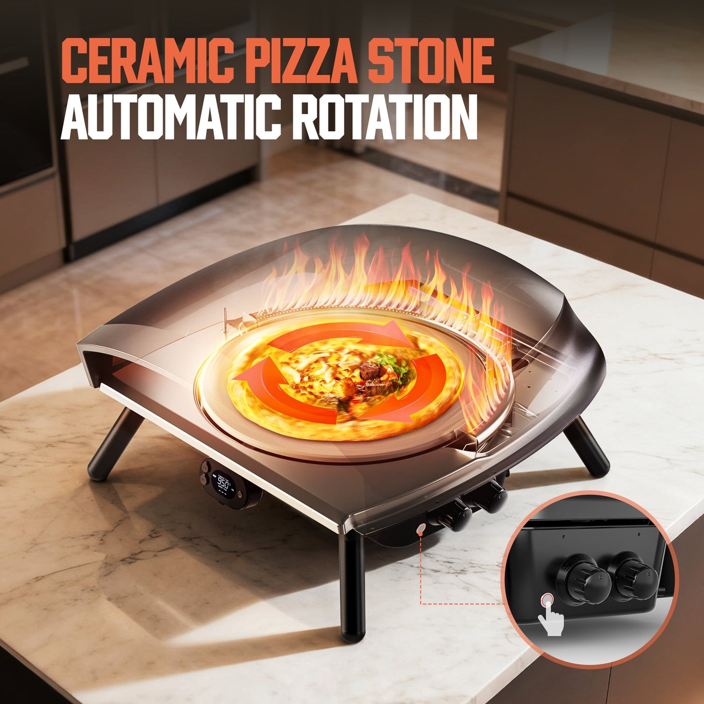 16" Portable Propane Gas Pizza Oven - Auto-Rotating Stone