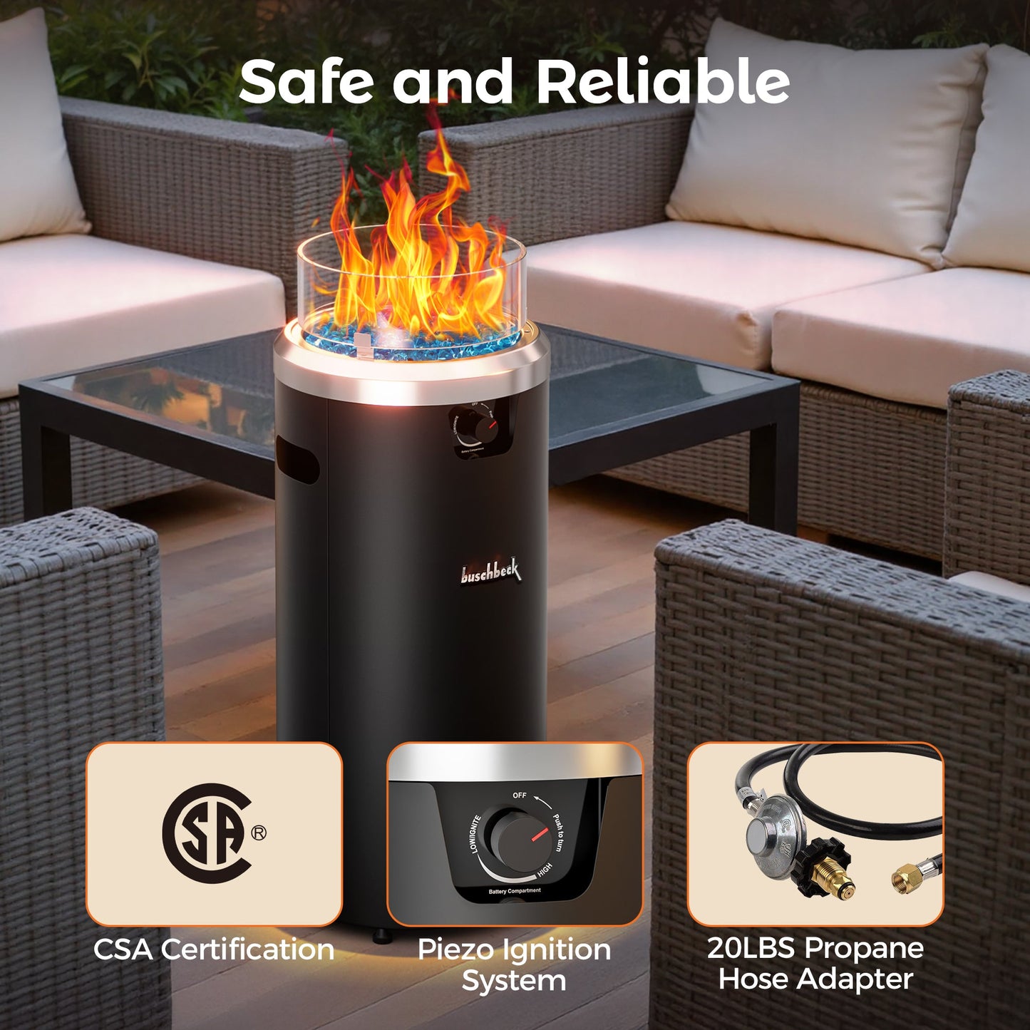 15" Outdoor Propane Fire Pit Column - Round