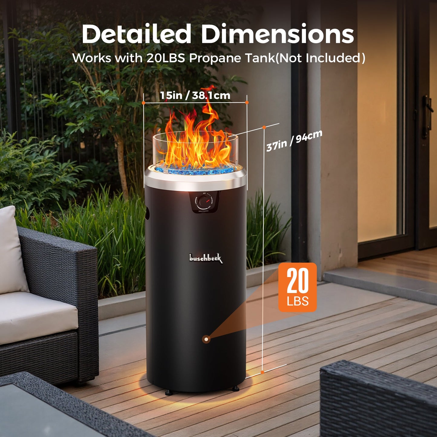 15" Outdoor Propane Fire Pit Column - Round