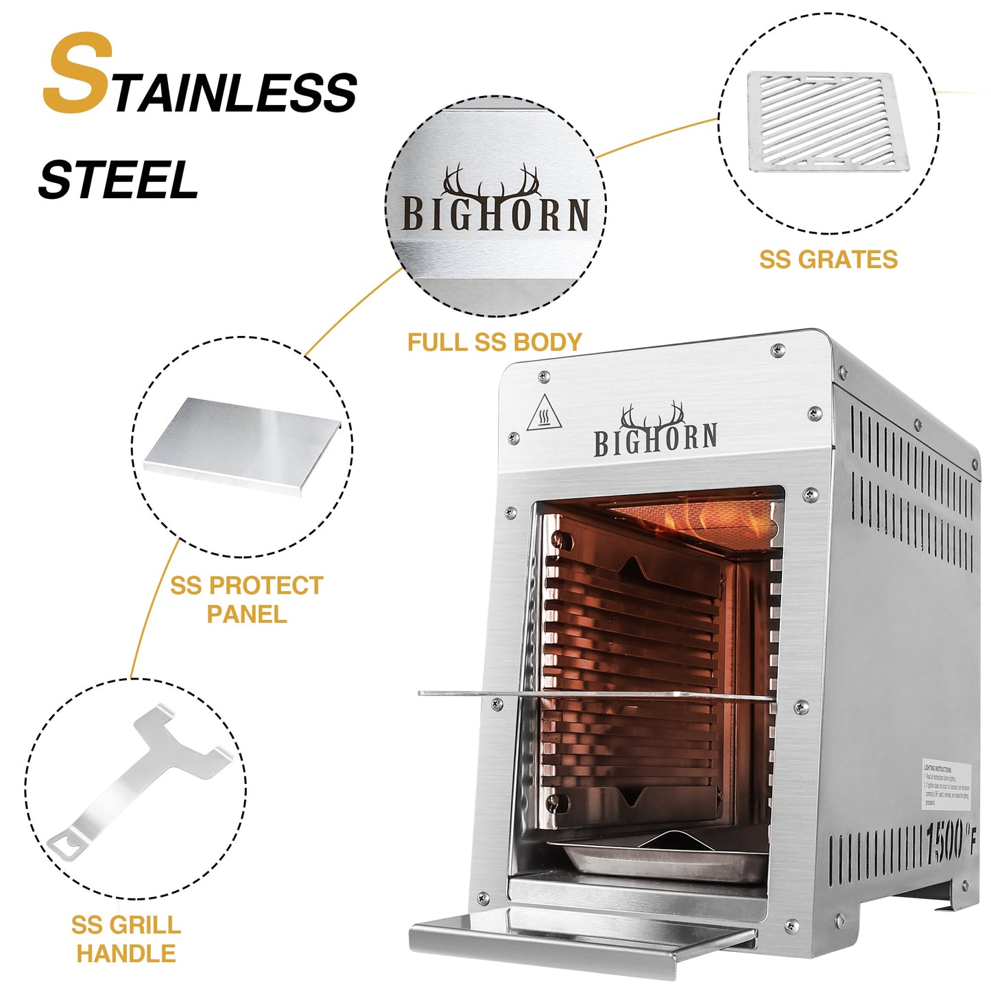 Portable Propane Infrared Steak Grill (9") - Stainless Steel