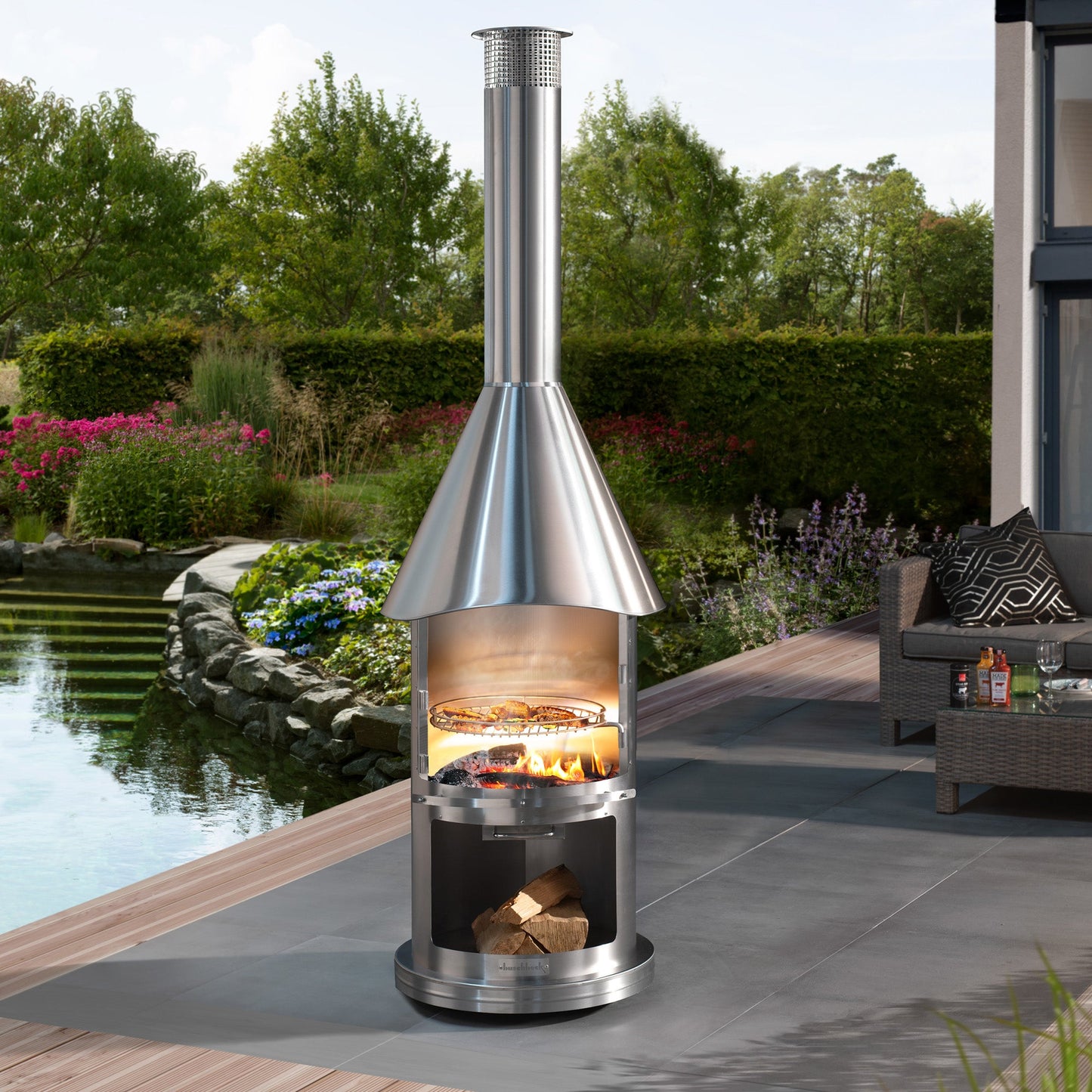 Twin-Walled Stainless Steel Chiminea (90.6") - Wood Burning