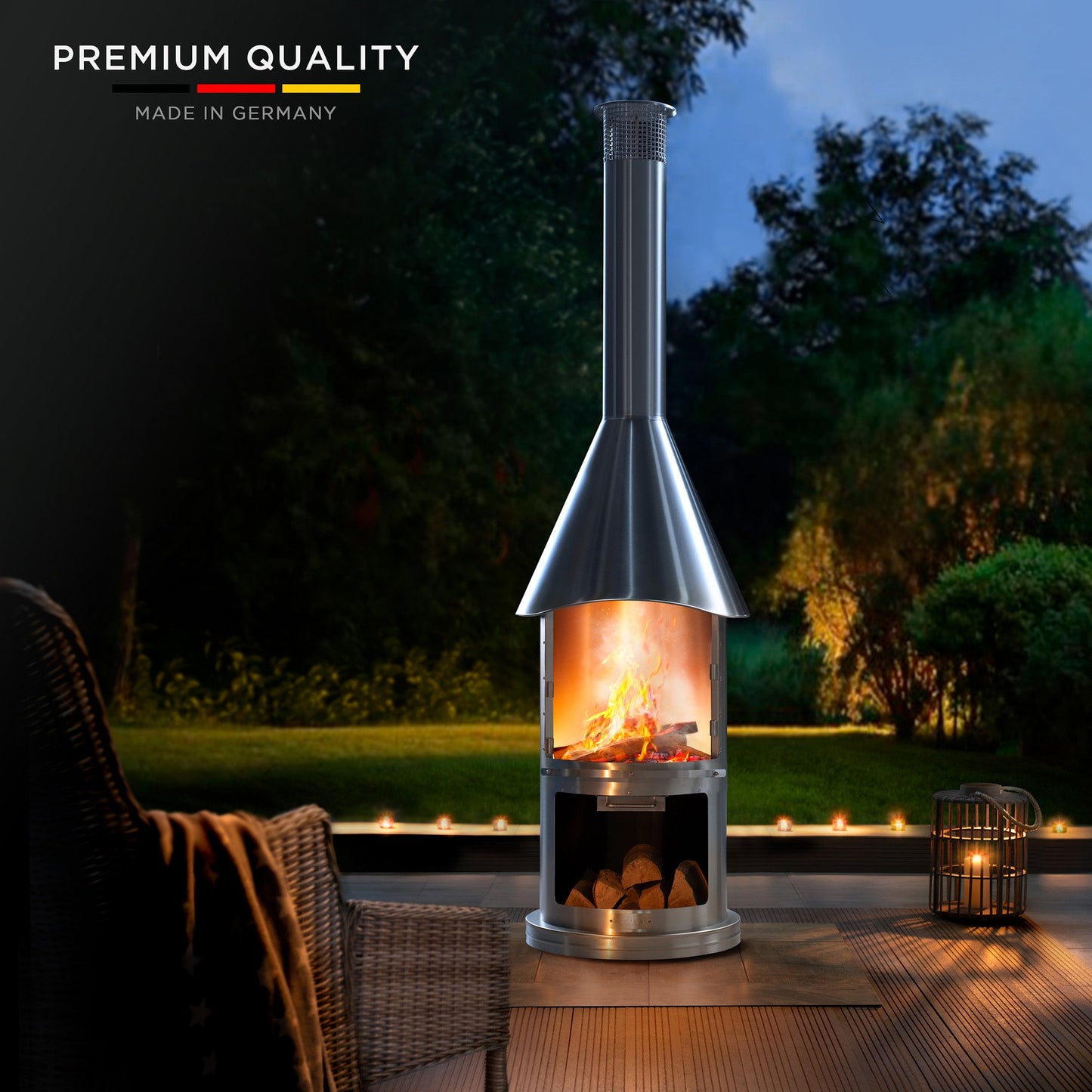 Twin-Walled Stainless Steel Chiminea (90.6") - Wood Burning