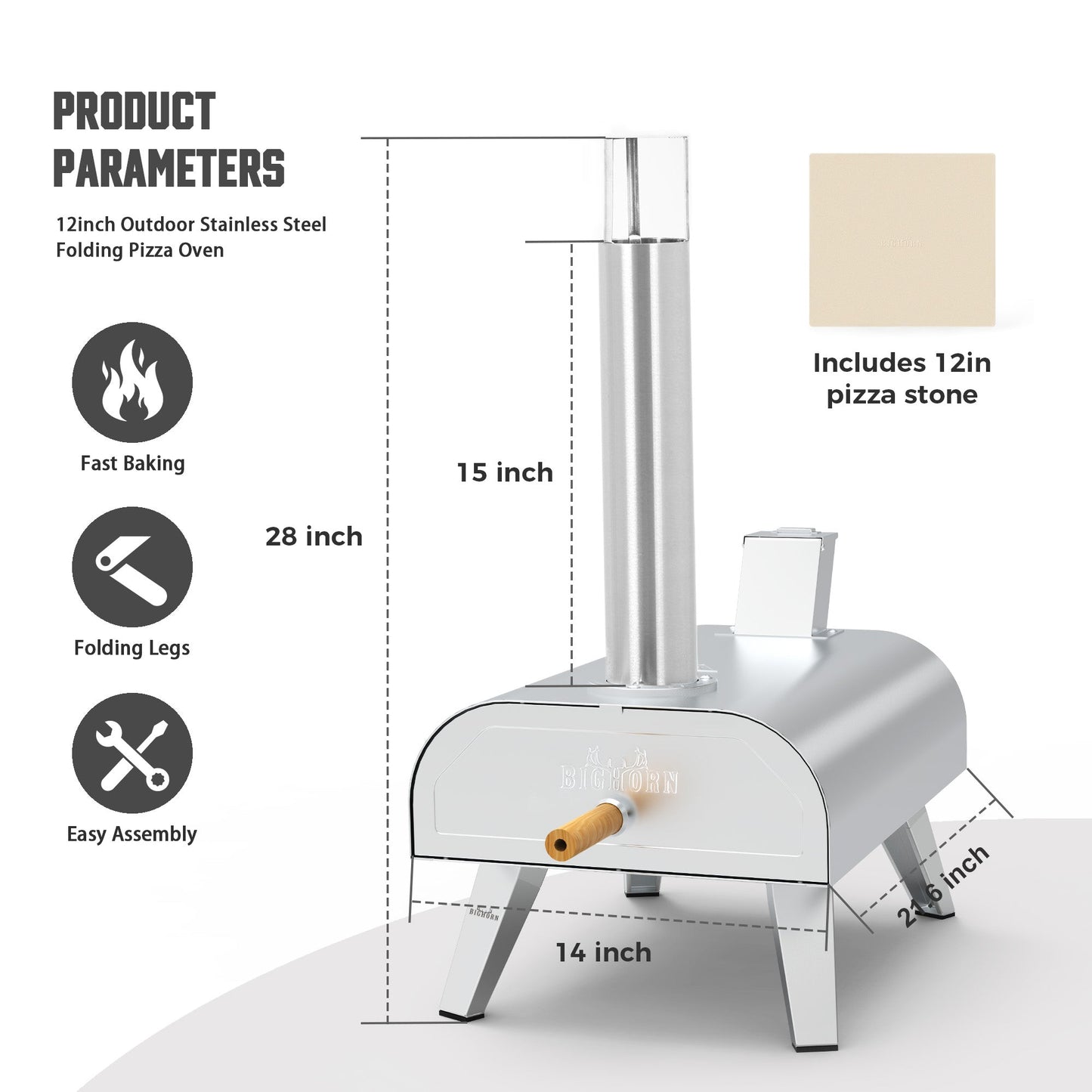 12" Portable Wood Pellet Pizza Oven - Black