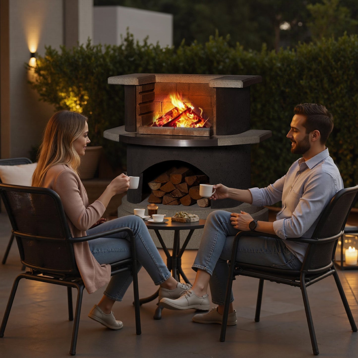 Concrete Outdoor Fireplace with Grill (36.6")