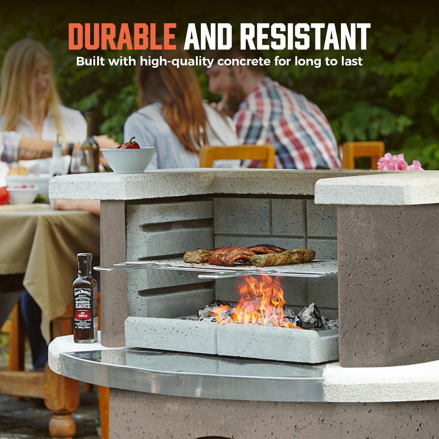 Concrete Outdoor Fireplace with Grill (36.6")
