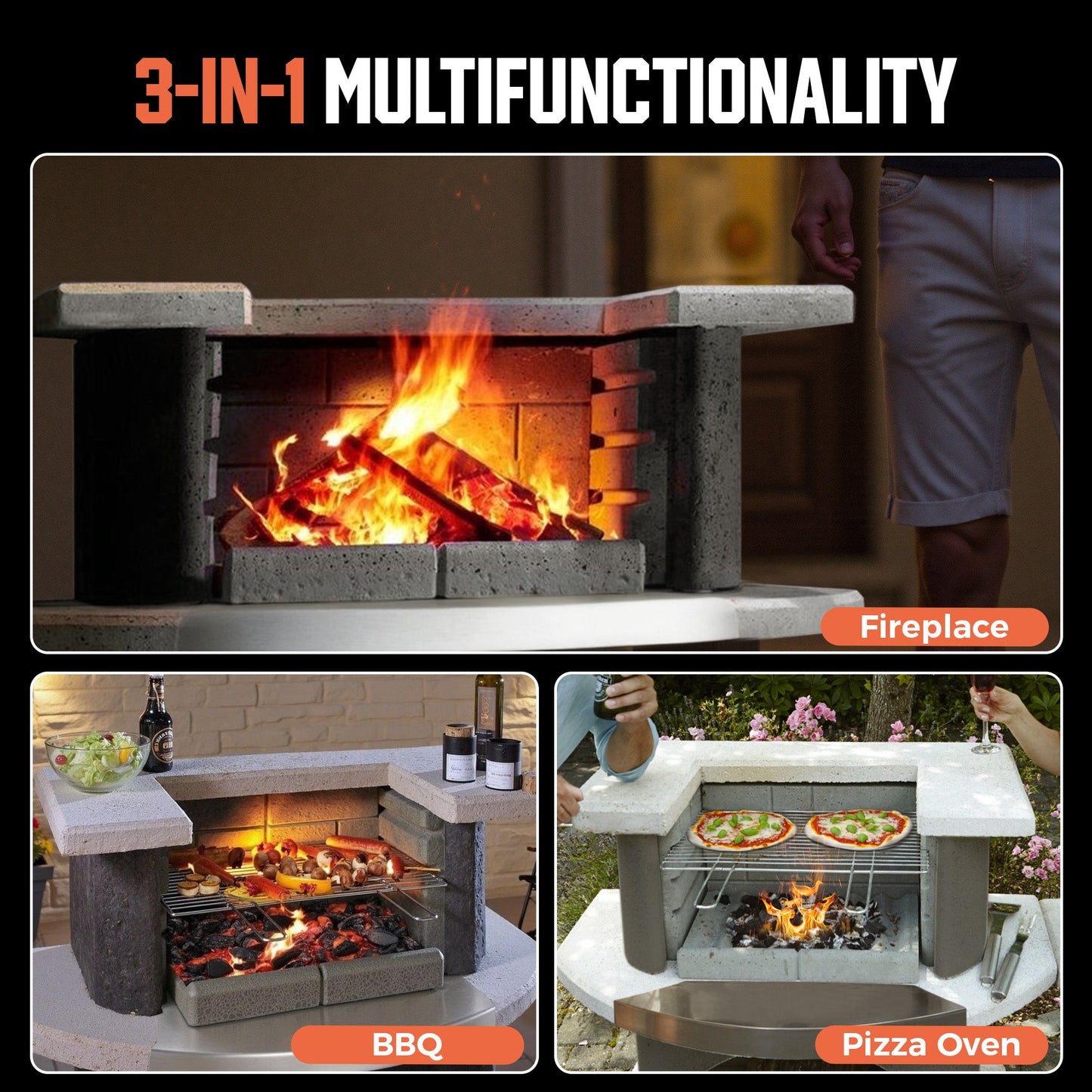 Concrete Outdoor Fireplace with Grill (36.6")