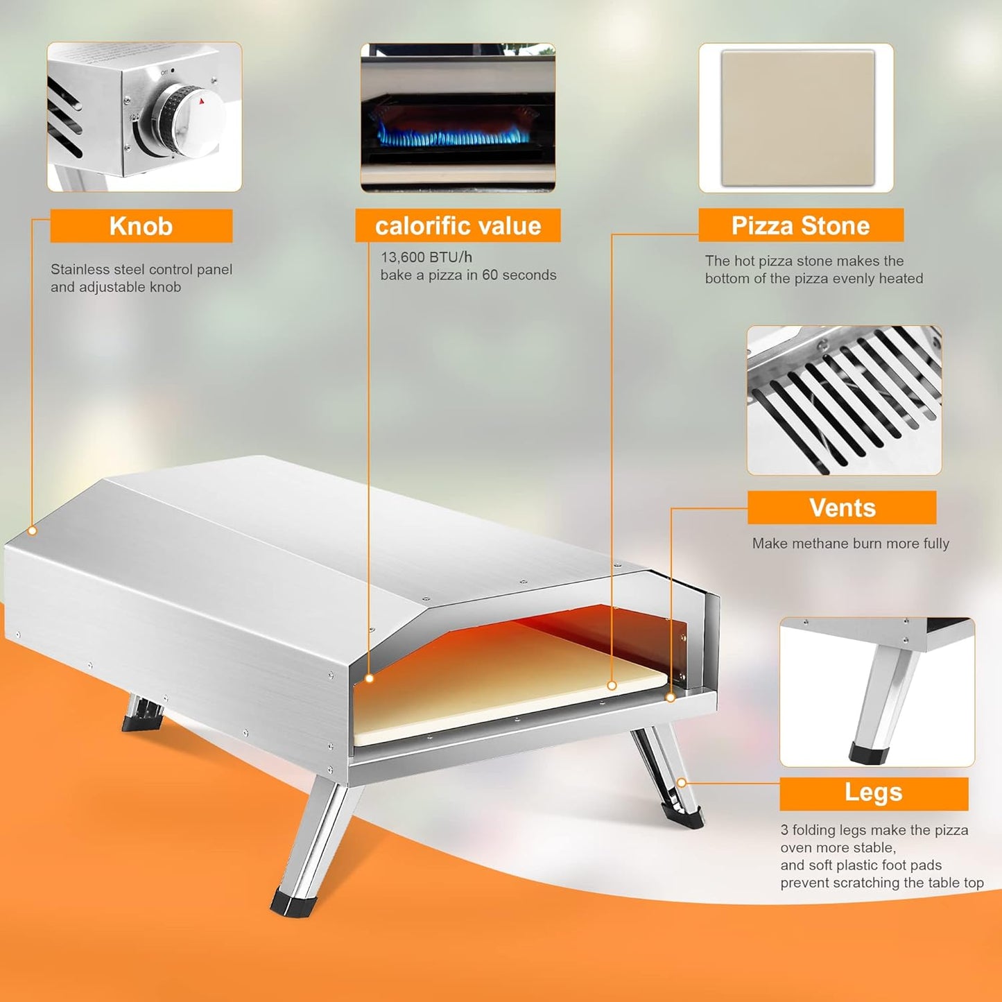 12" Portable Propane Gas Pizza Oven - Stainless Steel