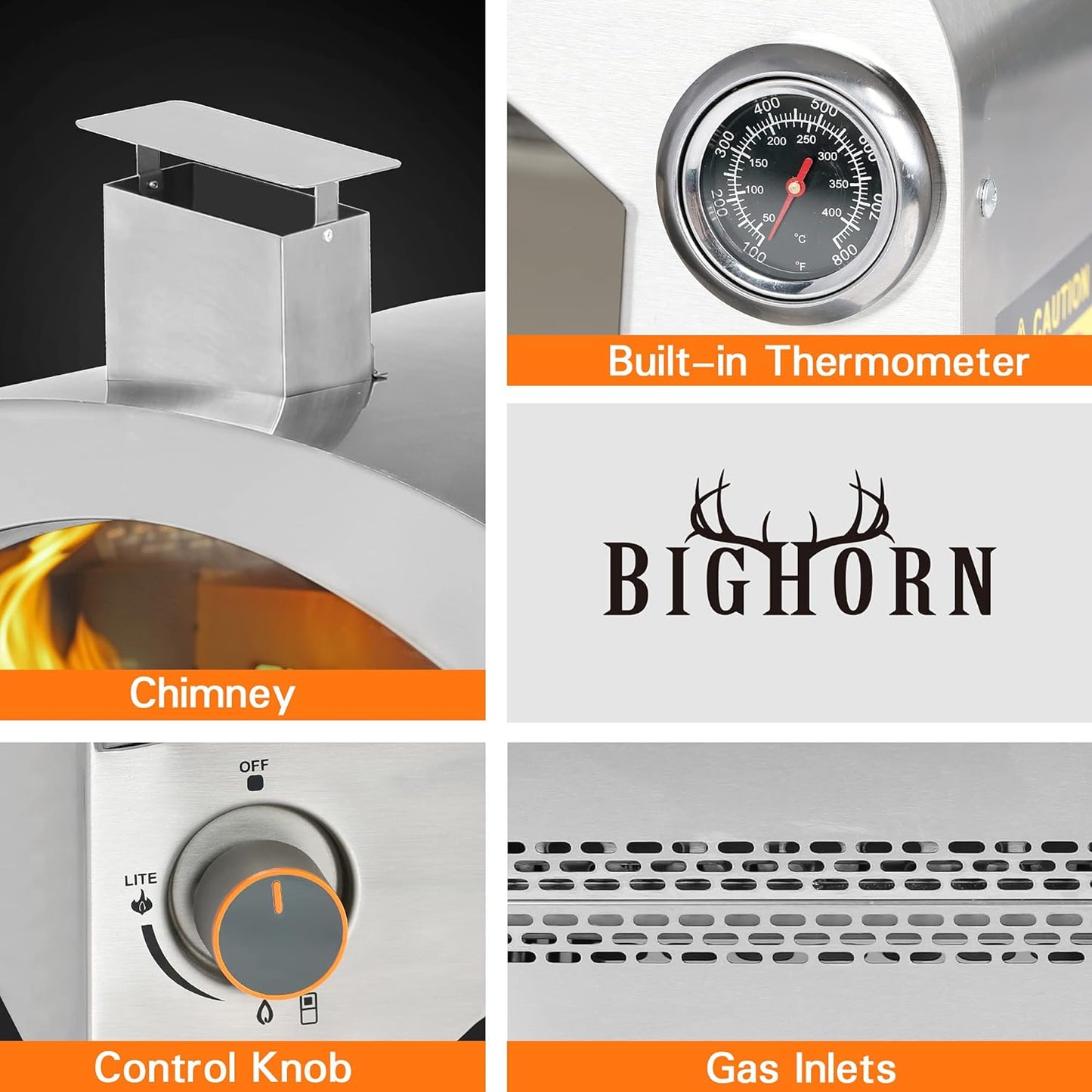 13" Portable Propane Gas Pizza Oven - Silver