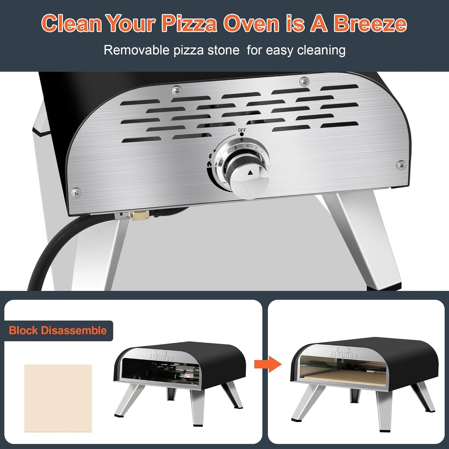 12" Portable Propane Gas Pizza Oven - Black