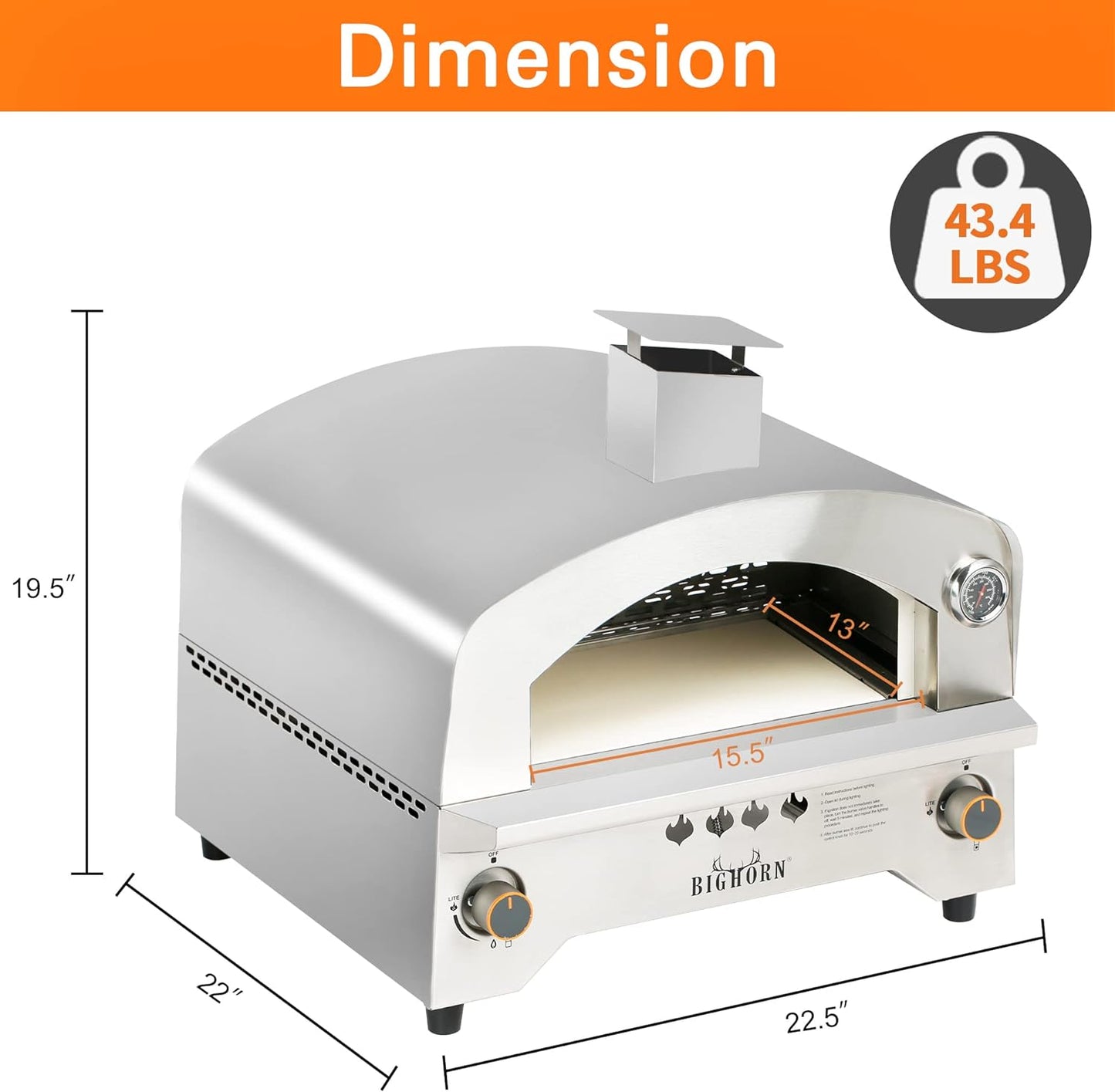 13" Portable Propane Gas Pizza Oven - Silver