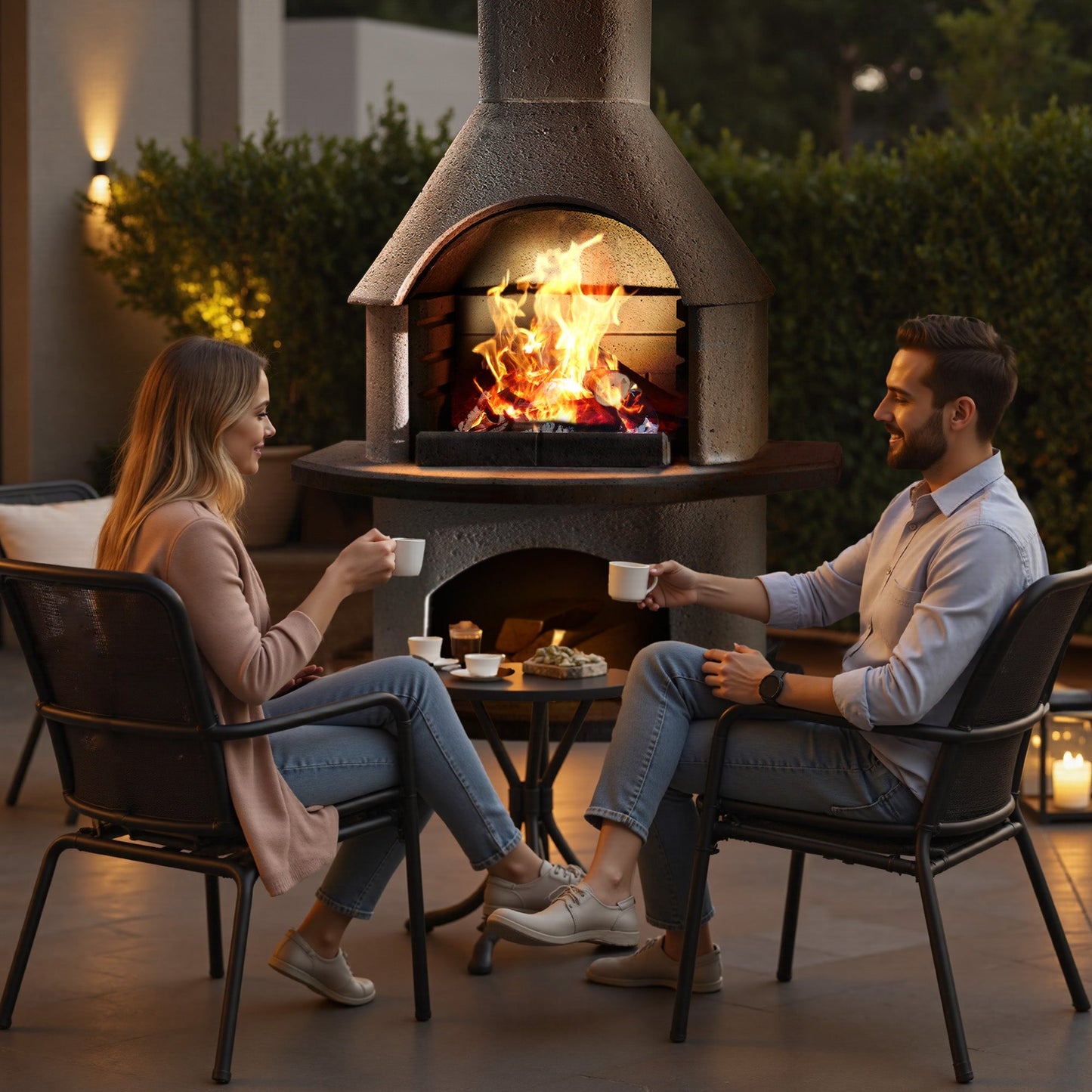 Concrete Outdoor Fireplace with Grill (79.9")