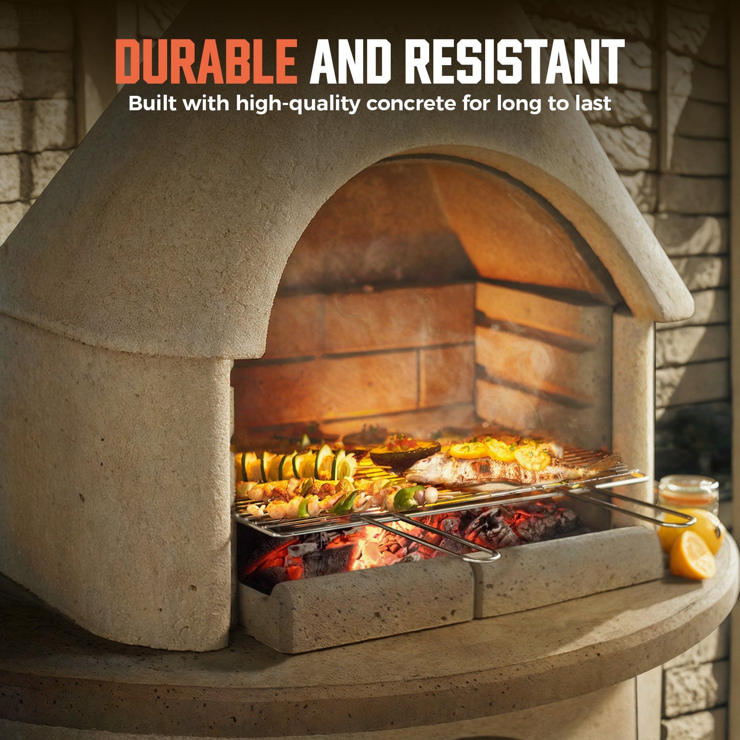Concrete Outdoor Fireplace with Grill (79.9")