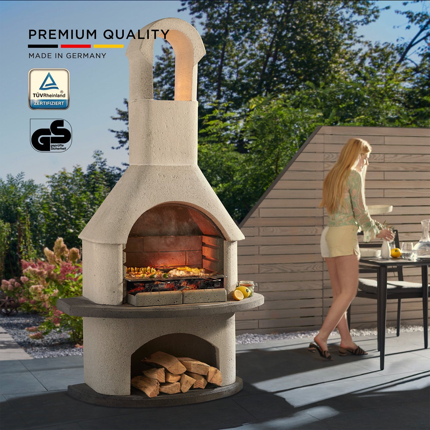 Concrete Outdoor Fireplace with Grill (79.9")