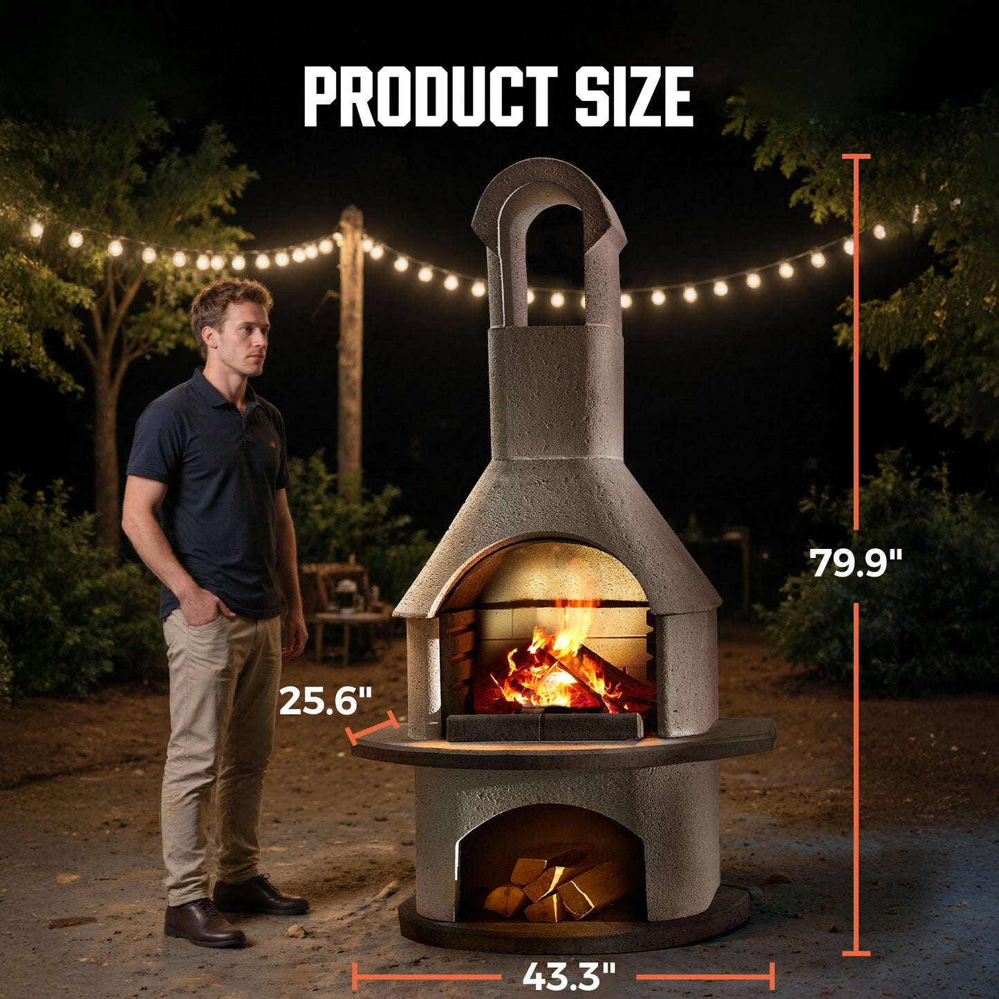 Concrete Outdoor Fireplace with Grill (79.9")