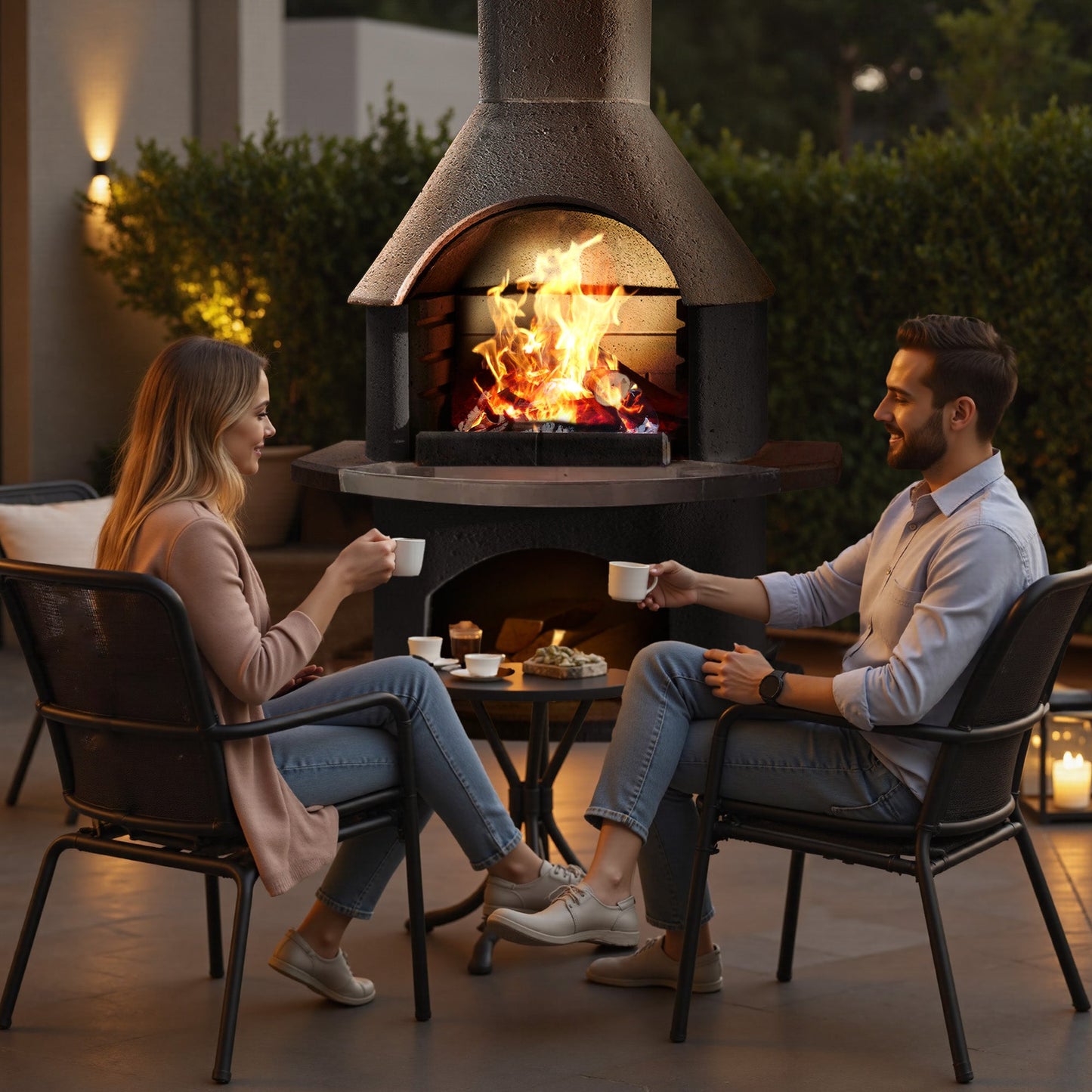 Concrete Outdoor Fireplace with Grill (81.9")