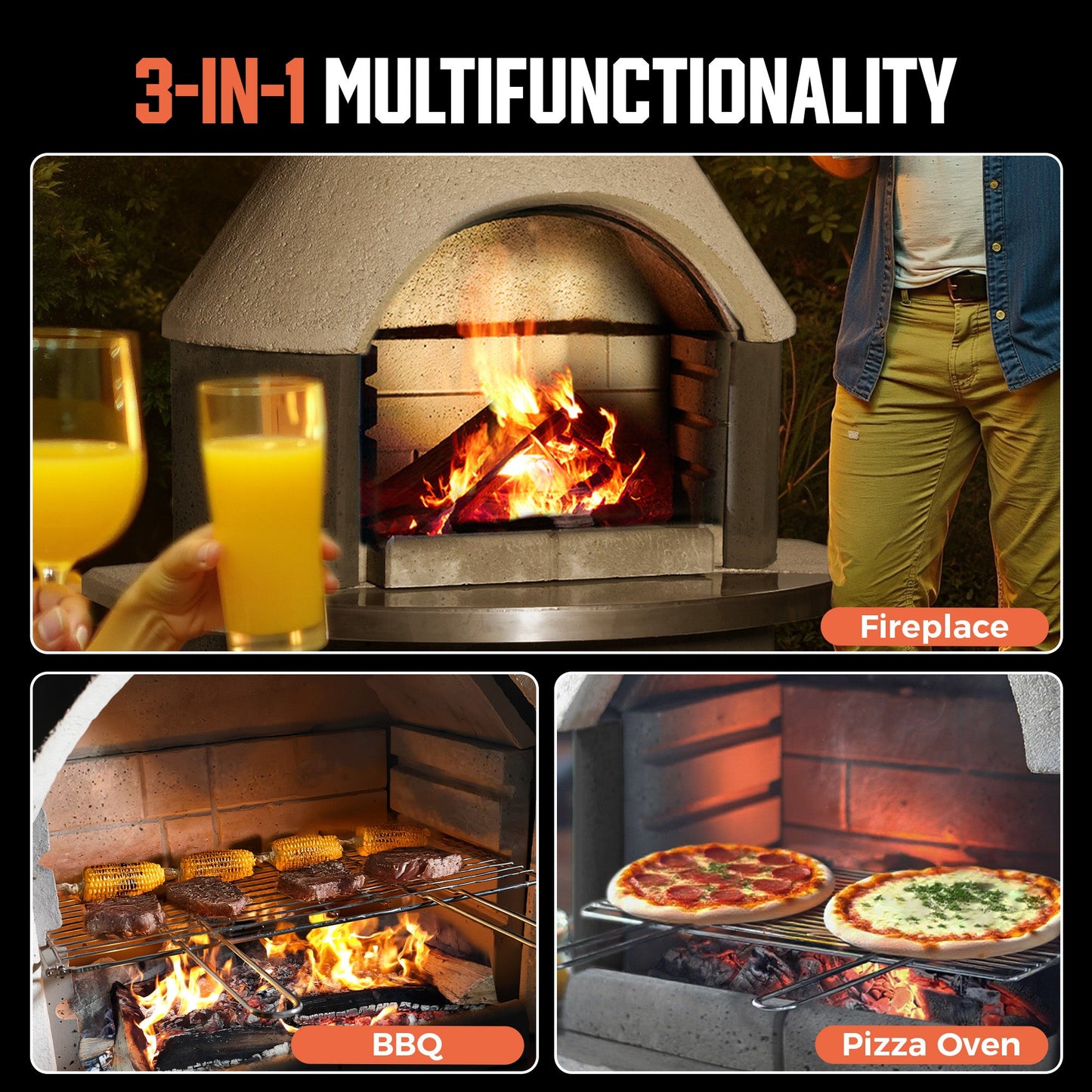 Concrete Outdoor Fireplace with Grill (81.9")