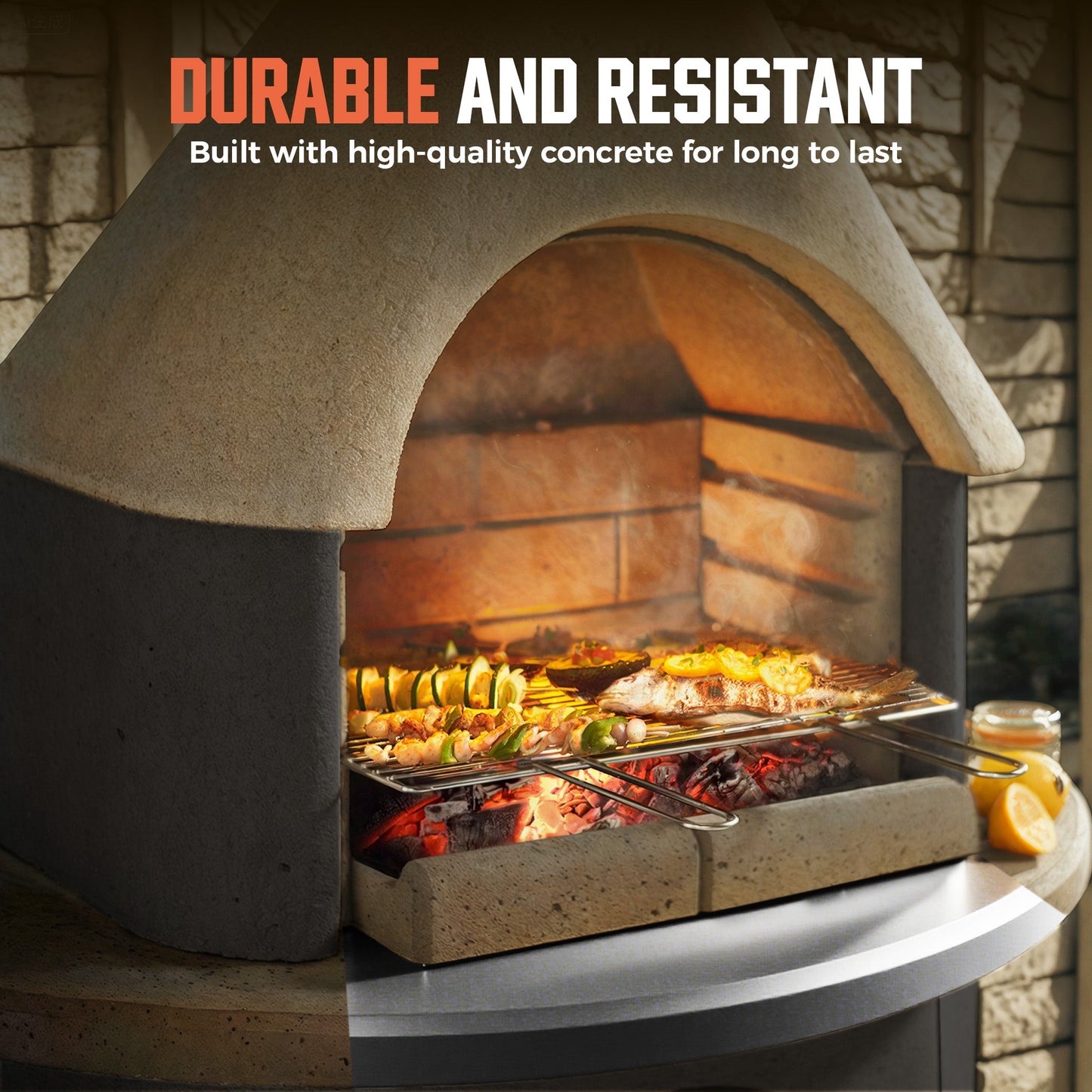 Concrete Outdoor Fireplace with Grill (81.9")