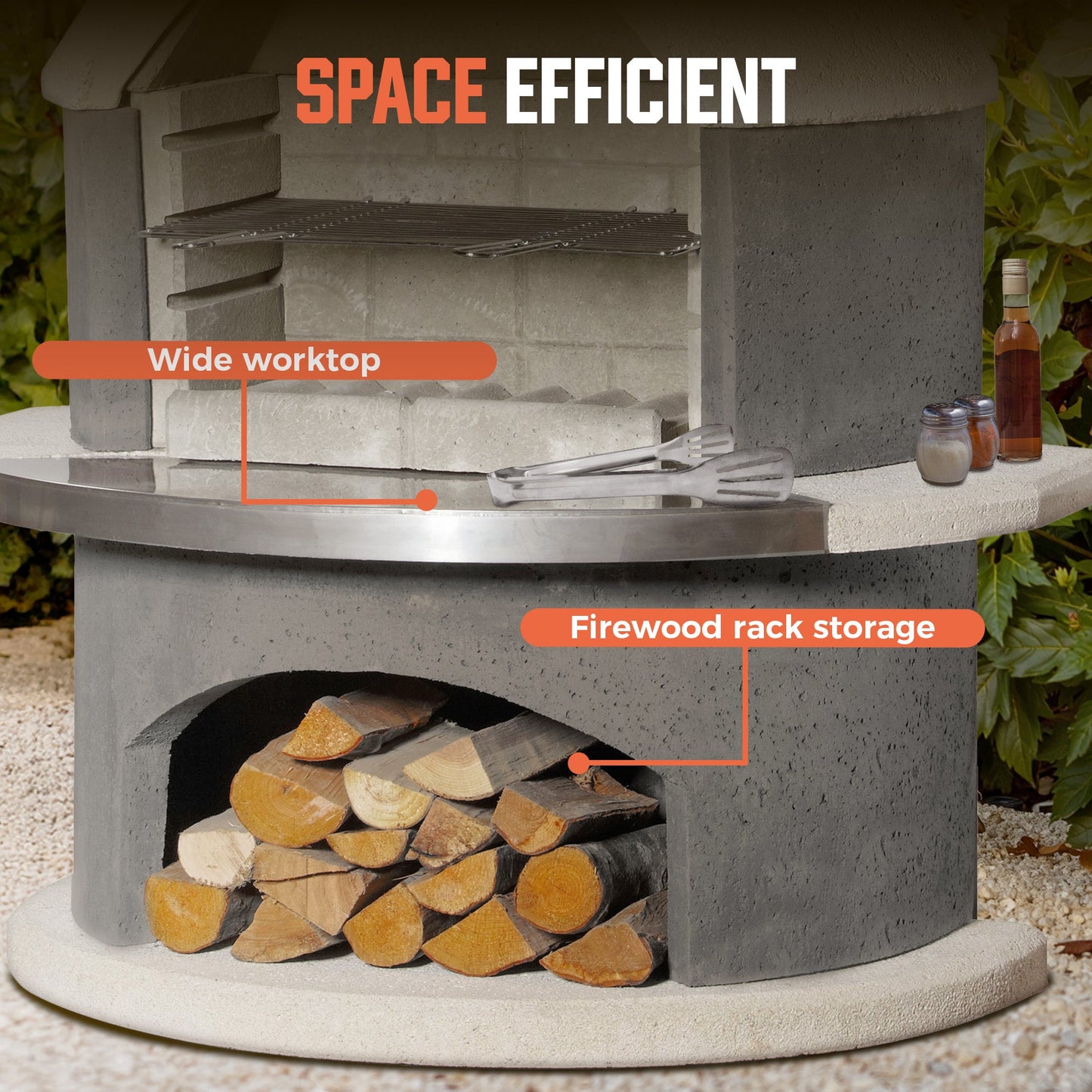 Concrete Outdoor Fireplace with Grill (81.9")