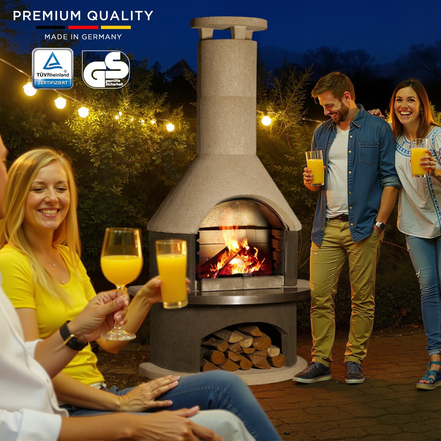 Concrete Outdoor Fireplace with Grill (81.9")