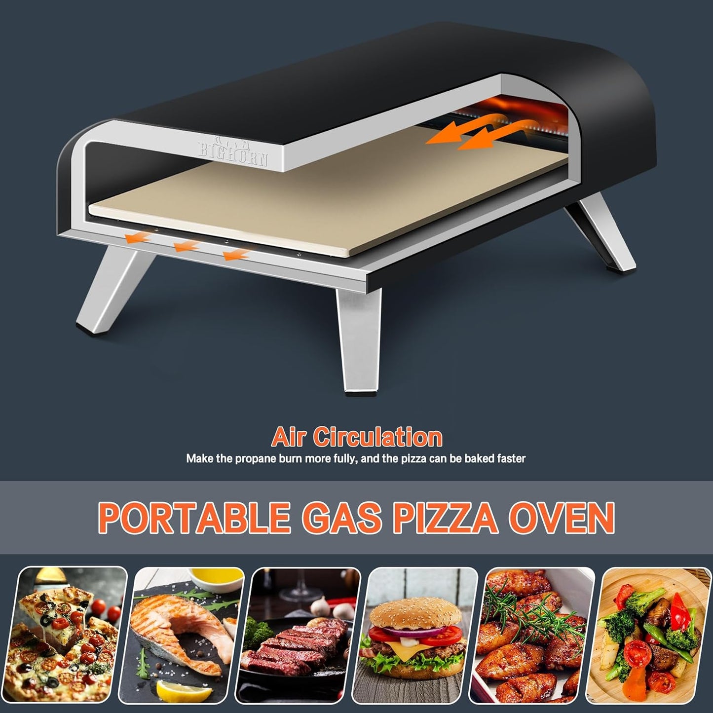 12" Portable Propane Gas Pizza Oven - Black
