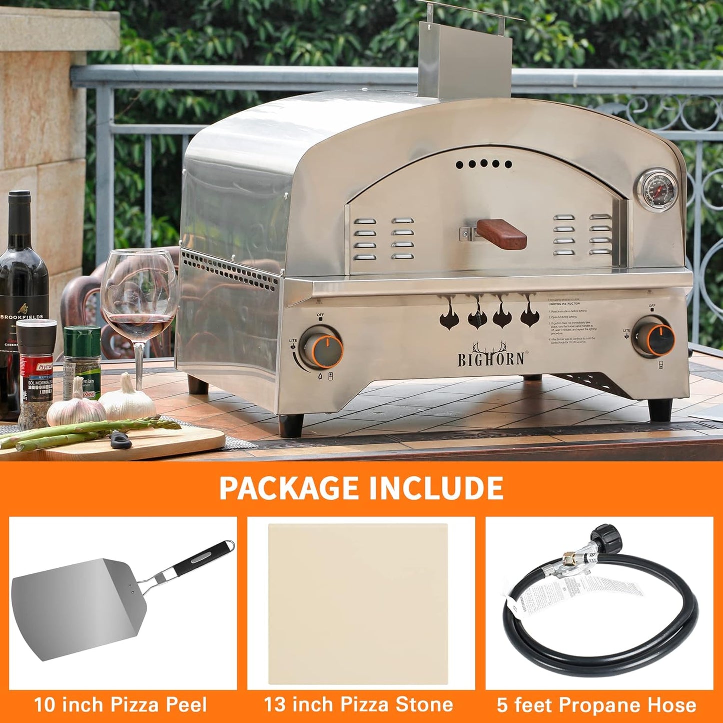 13" Portable Propane Gas Pizza Oven - Silver