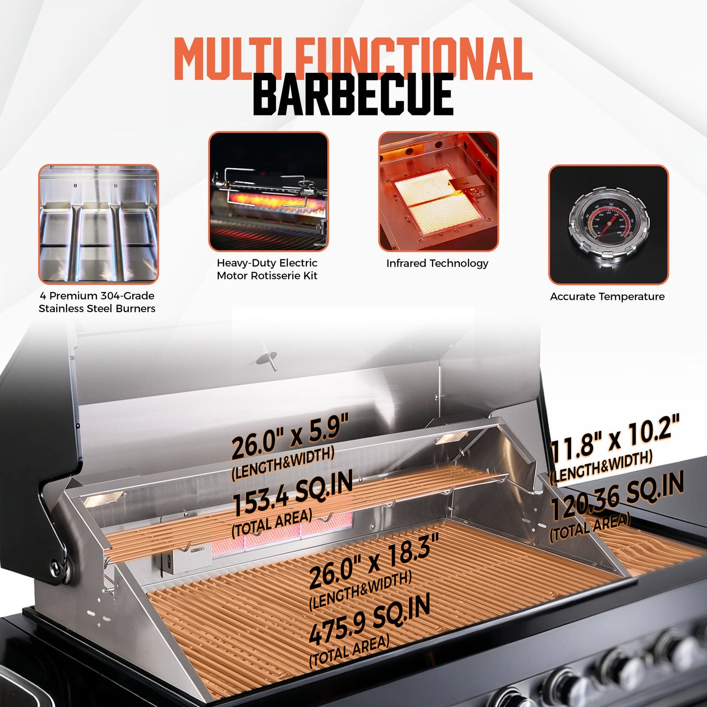 Stainless Steel Outdoor Kitchen Island - 6 Burner (4+2) (Stainless Steel)