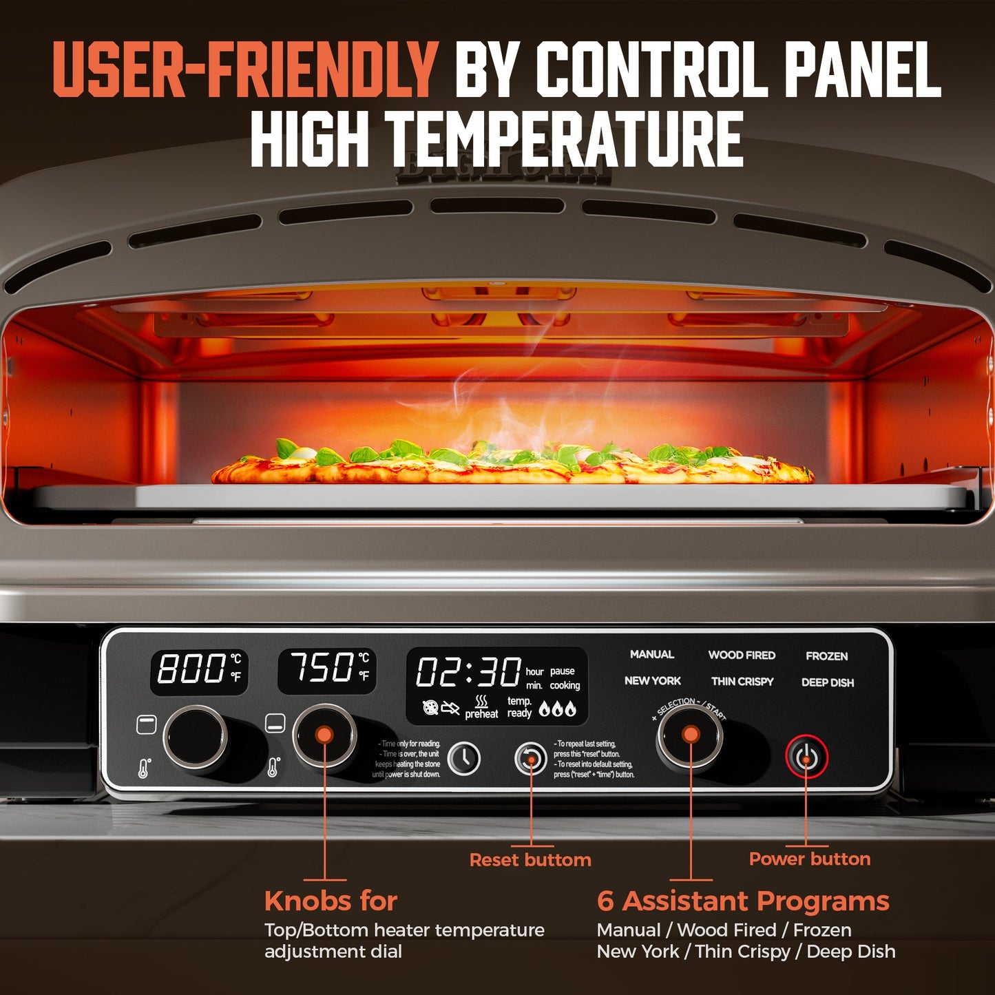 14" Indoor Electric Countertop Pizza Oven - 6 Preset Modes, Stainless Steel