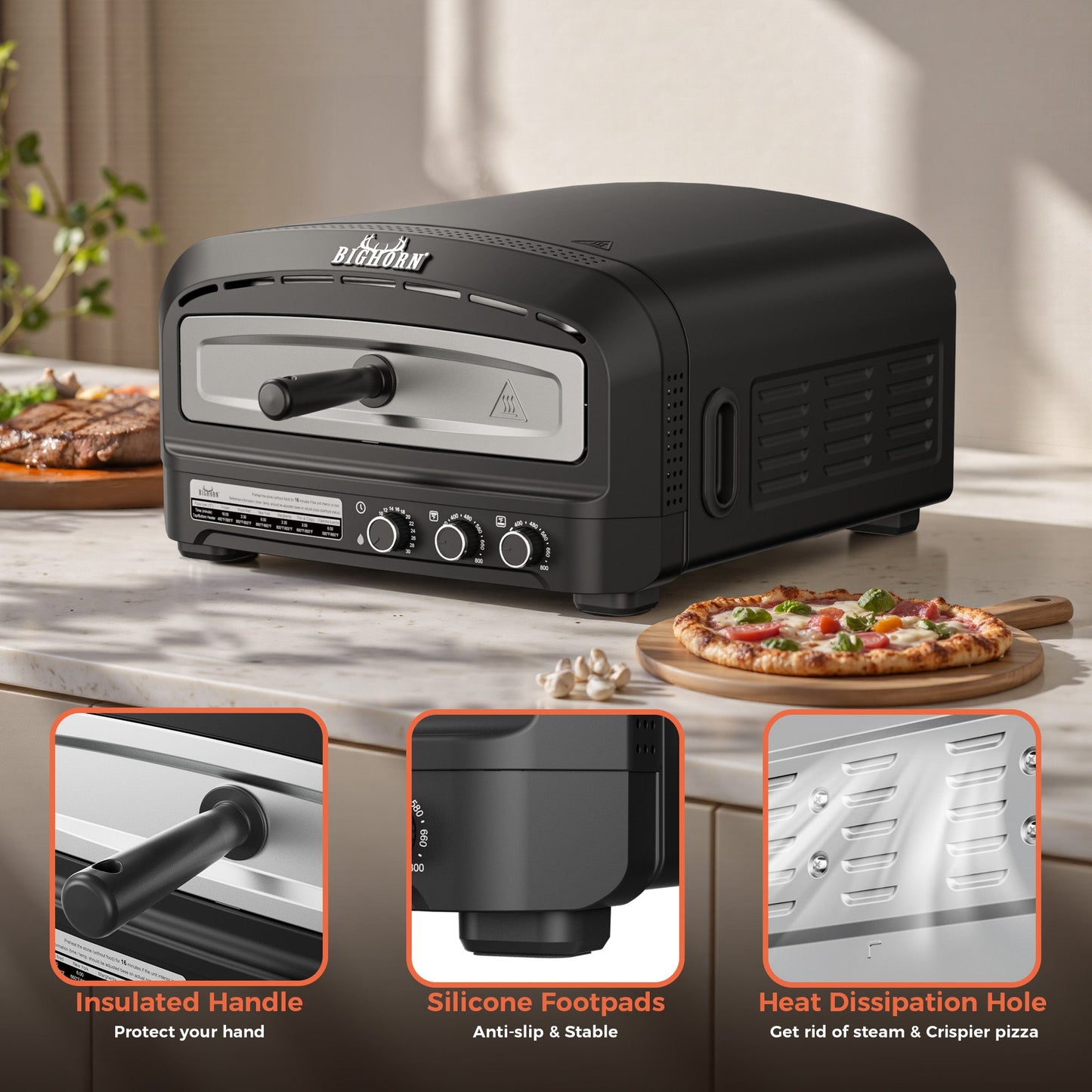 14" Indoor Electric Countertop Pizza Oven - 6 Preset Modes, Black