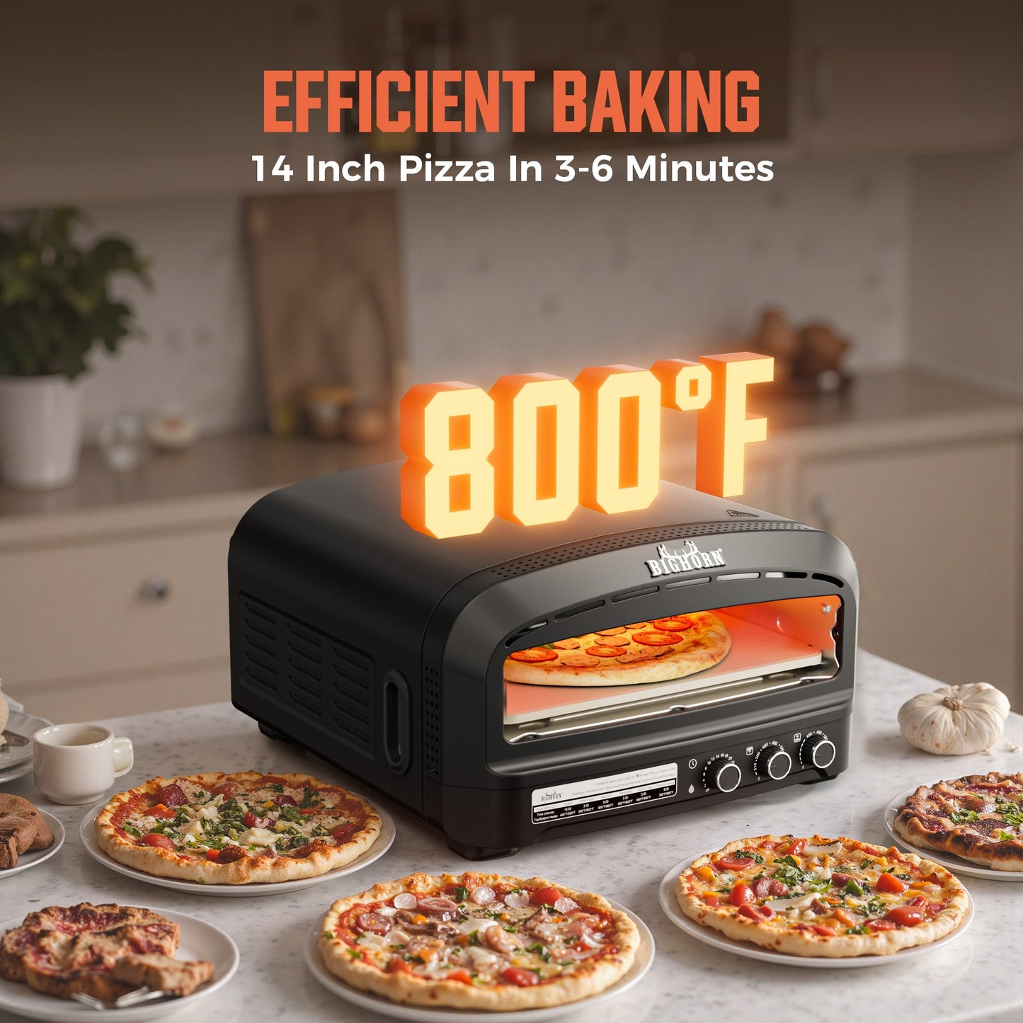 14" Indoor Electric Countertop Pizza Oven - 6 Preset Modes, Black