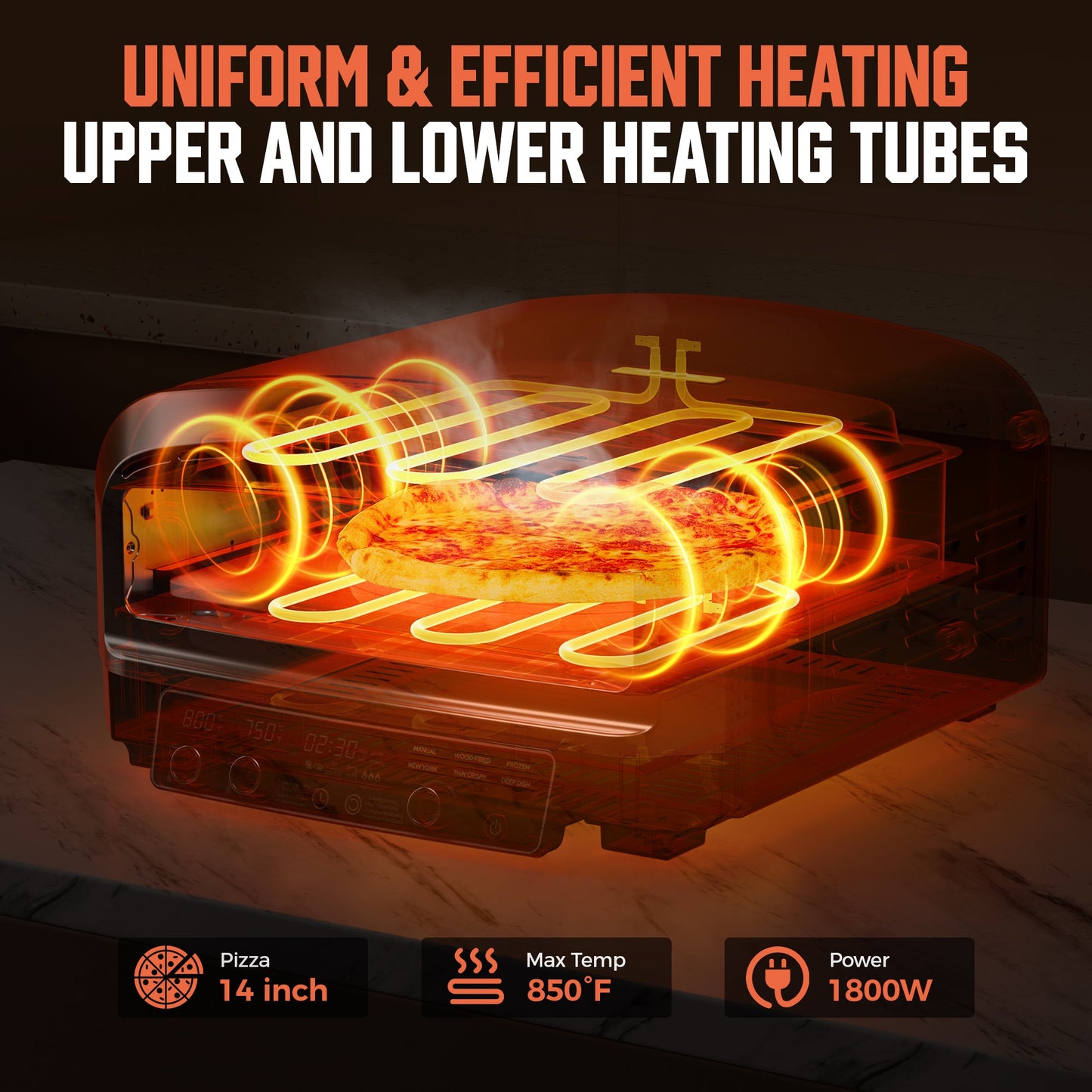 14" Indoor Electric Countertop Pizza Oven - 6 Preset Modes, Stainless Steel