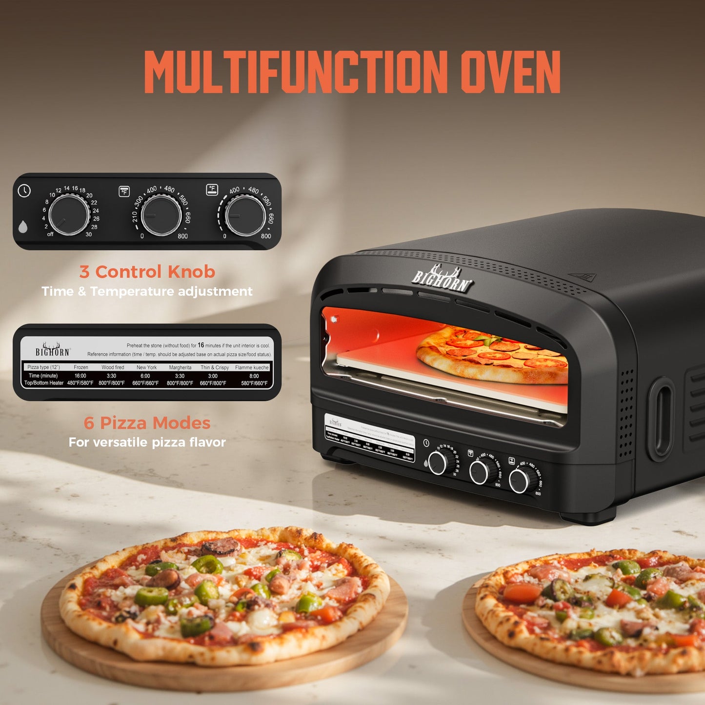14" Indoor Electric Countertop Pizza Oven - 6 Preset Modes, Black