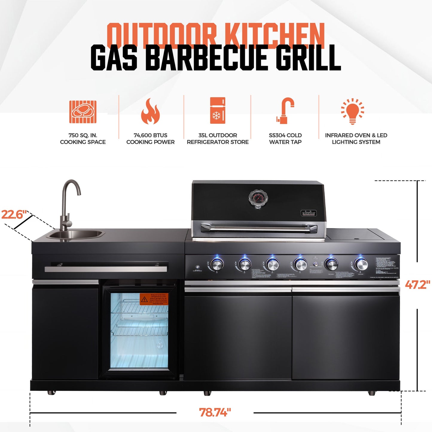 Stainless Steel Outdoor Kitchen Island - 6 Burner (4+2) (Stainless Steel)